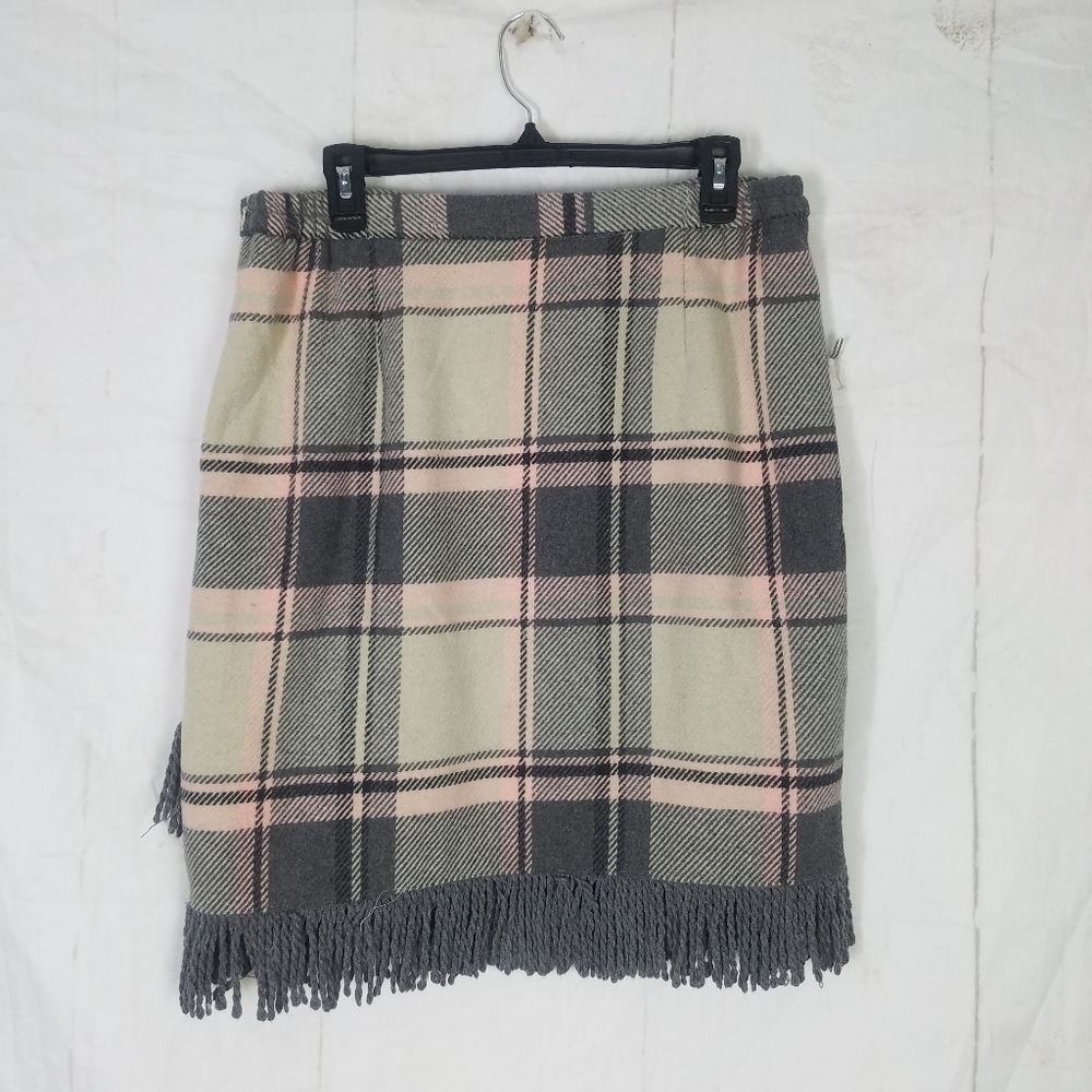 For cynthia plaid Fringe faux wrap skirt - Picture 3 of 10